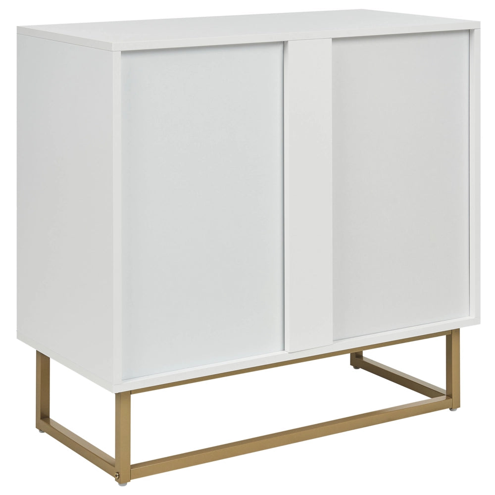 Credenza bianca e legno chiaro MDF impiallacciato in legno a 2 ante con ripiani Soluzione di archiviazione scandinava per la camera da letto