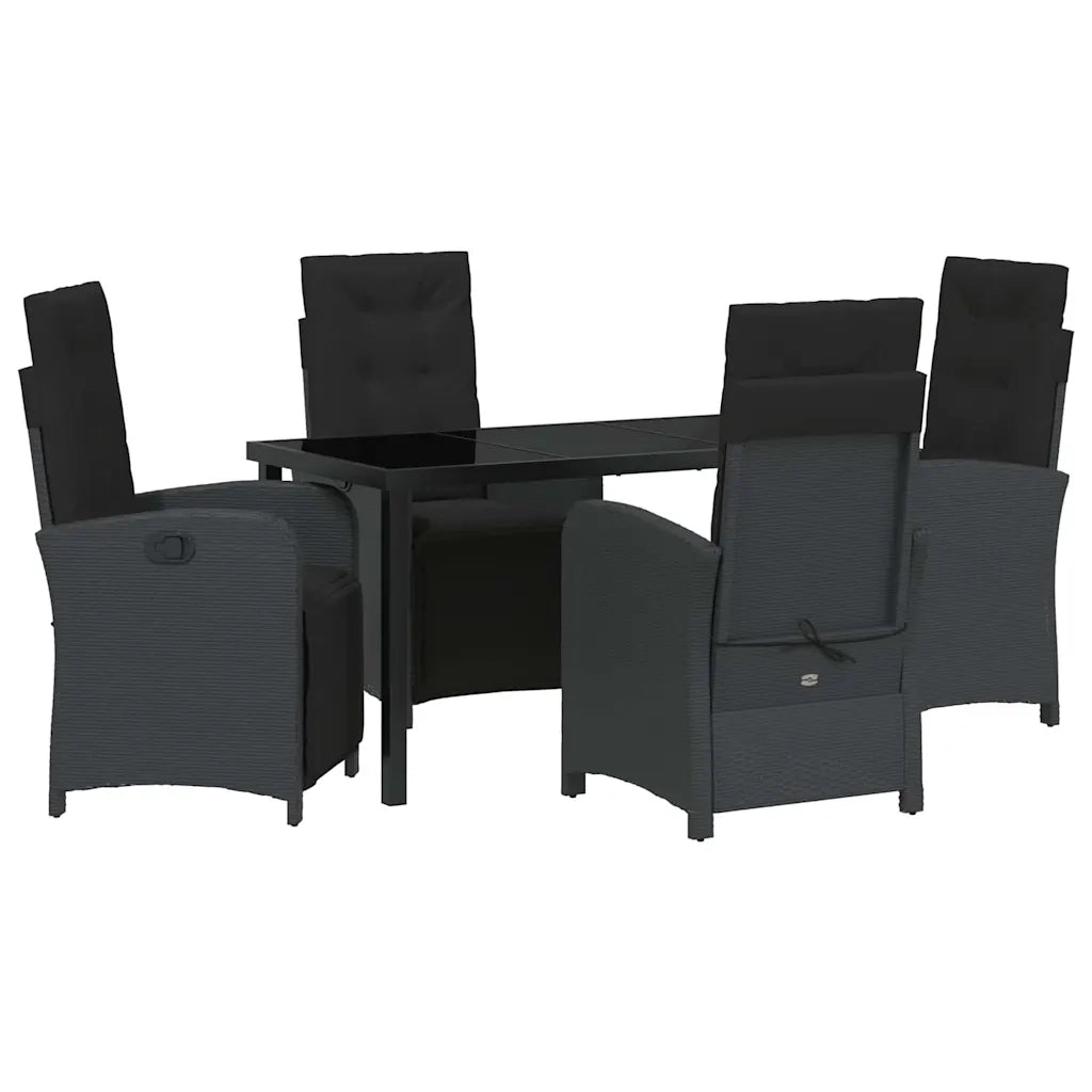Set da Pranzo per Giardino con cuscino 5 pcs Nero polyrattan