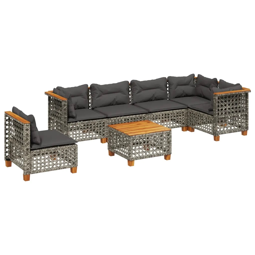 Set Divani da Giardino 7 pz con Cuscini Grigio in Polyrattan