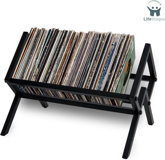 Sistema di archiviazione LP - Supporto per LP - Supporto per dischi in vinile - Ripiano per dischi - Capacità standard per 100 dischi in vinile - Supporto per dischi - Sistema di archiviazione per dischi in vinile - Nero
