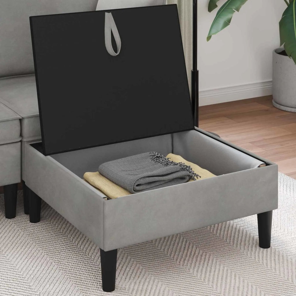 Pouf con Storage Grigio Chiaro Velluto 42027133