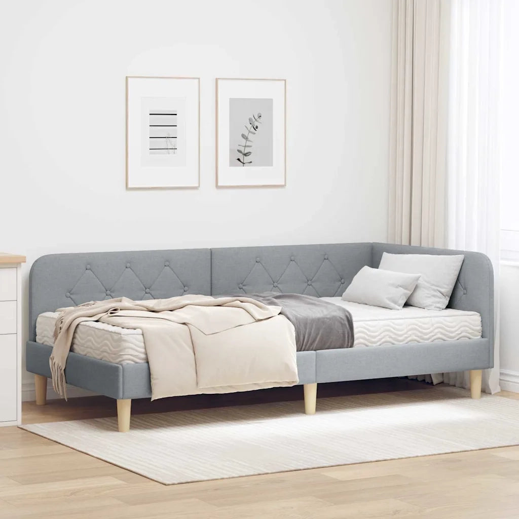 Cornice del letto ad angolo Grigio chiaro 90 x 190 cm Tessuto