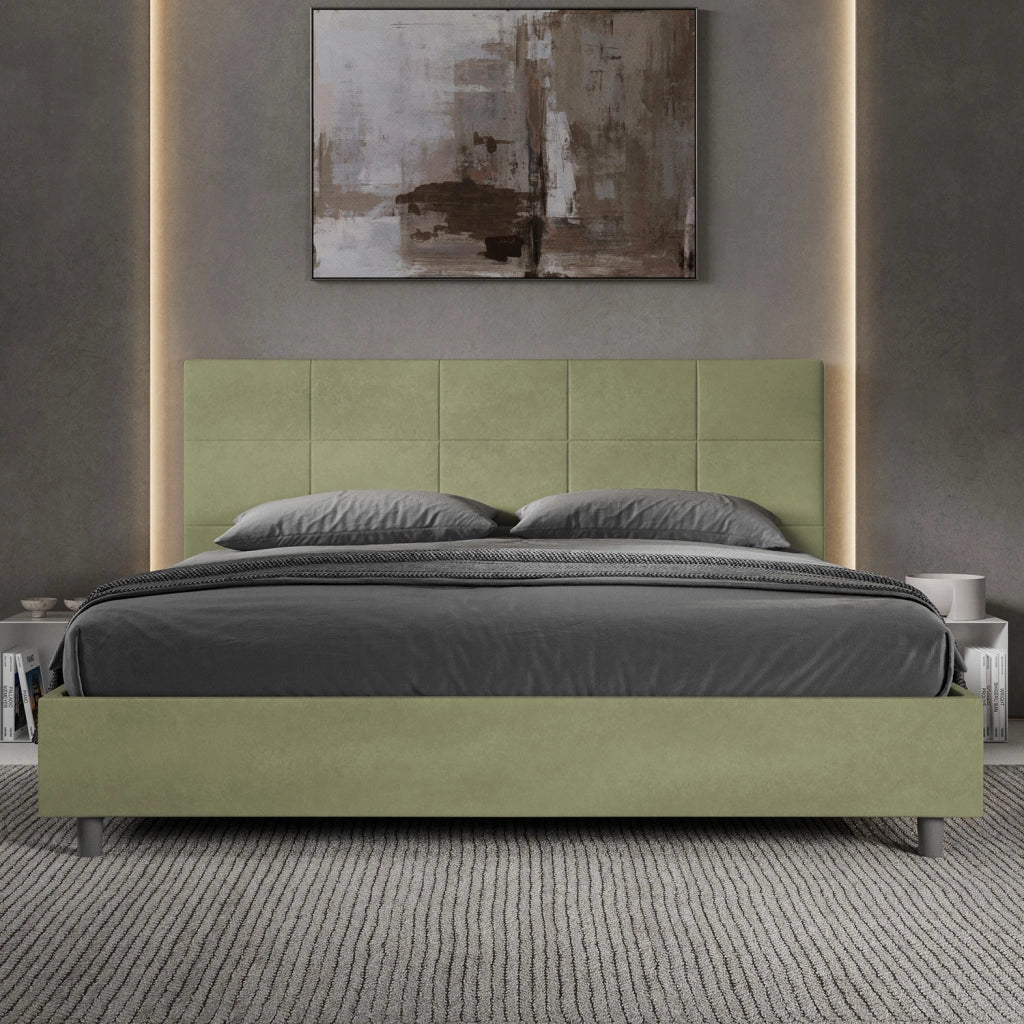 BS COM Letto matrimoniale king size senza rete imbottito 180x190 microfibra tè verde