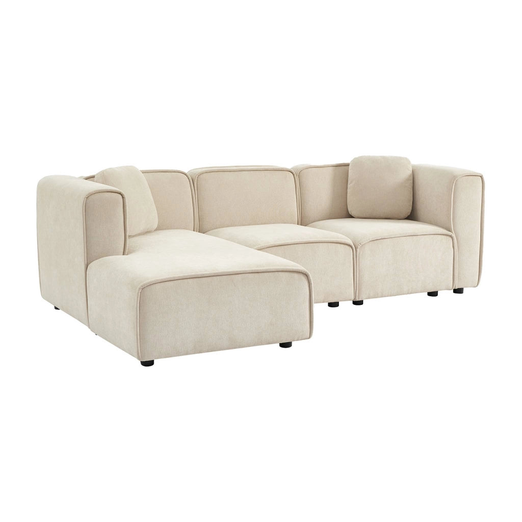 Divano angolare sinistro in tessuto, 3 posti, beige