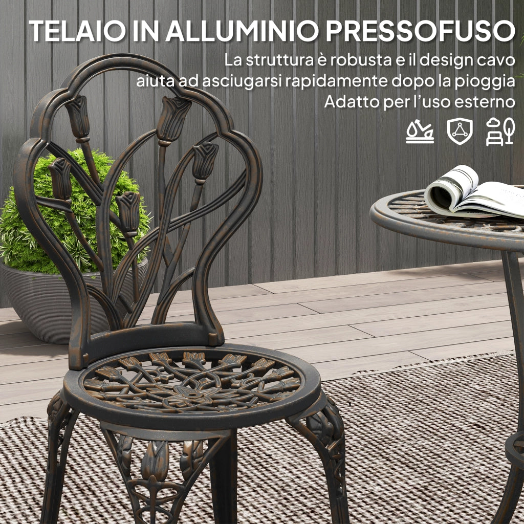 Set Giardino 3 Pezzi ¨C Minimal ¨C Bronzo, Polyrattan, Tavolo Rotondo con Foro Ombrellone