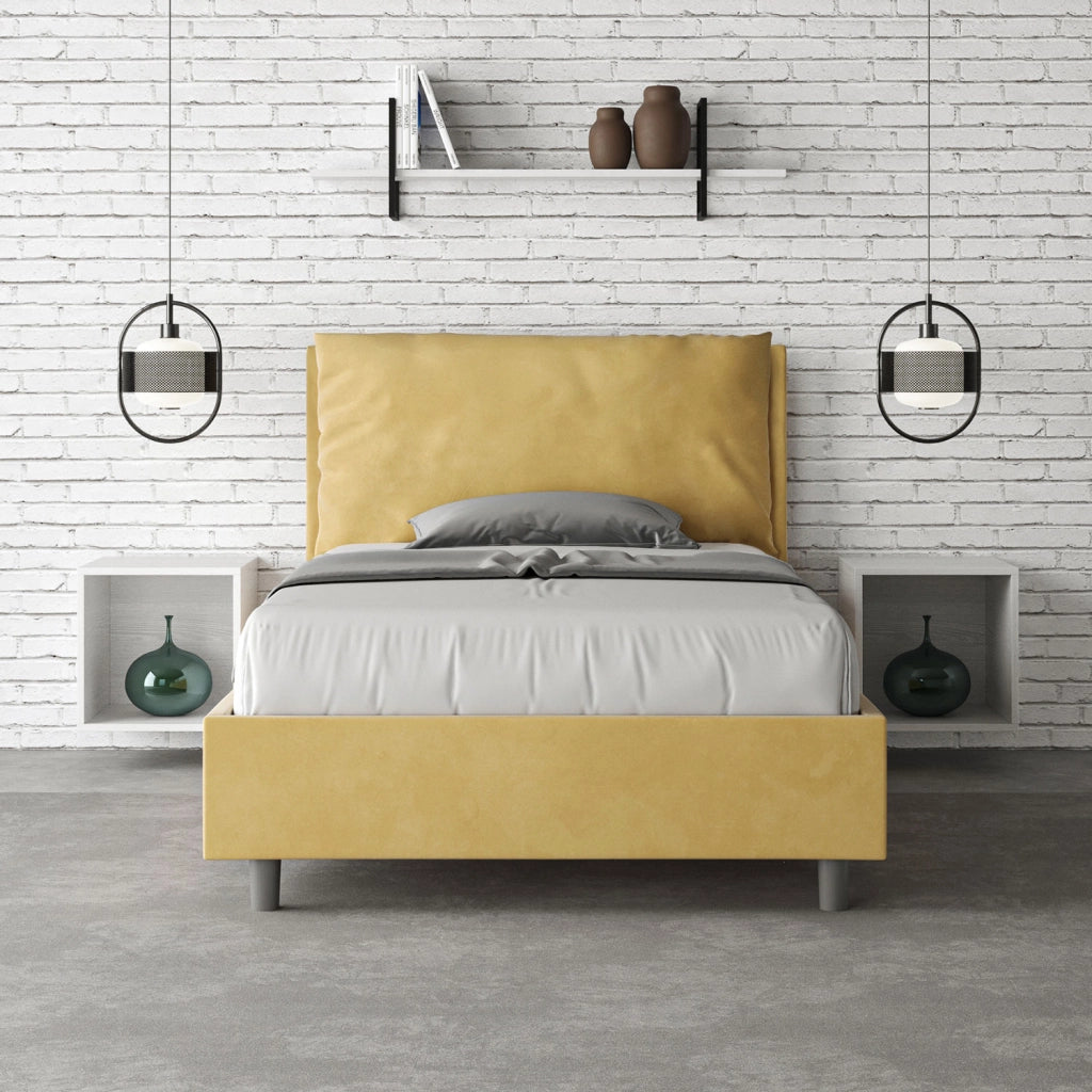 BS COM Letto una piazza e mezza senza rete imbottito 130x190 microfibra ocra Large