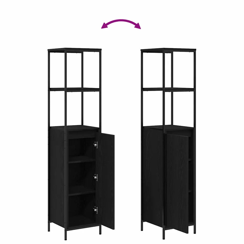 Set di mobili per il Bagno | Armadio da bagno 3 pz Rovere Nero Legno multistrato