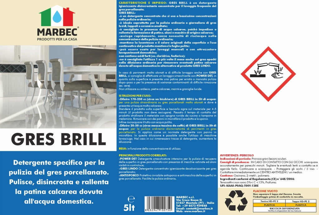 Detergente per gres porcellanato GRES BRILL   5LTx4Pz
