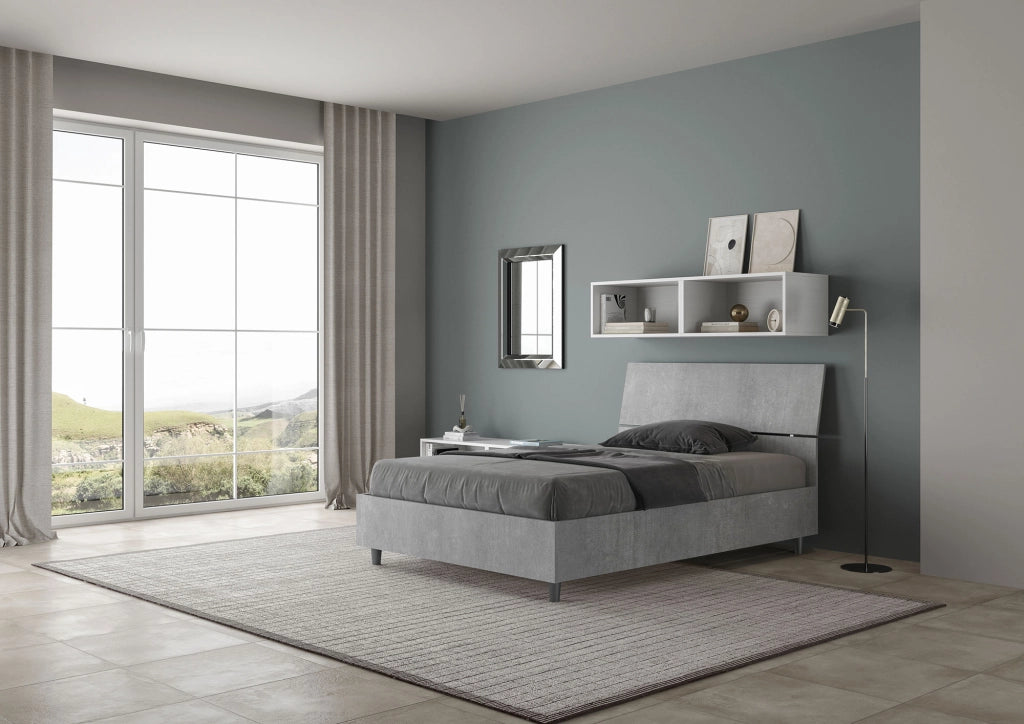 BS COM Letto una piazza e mezza con rete 120x200 testata inclinata cemento