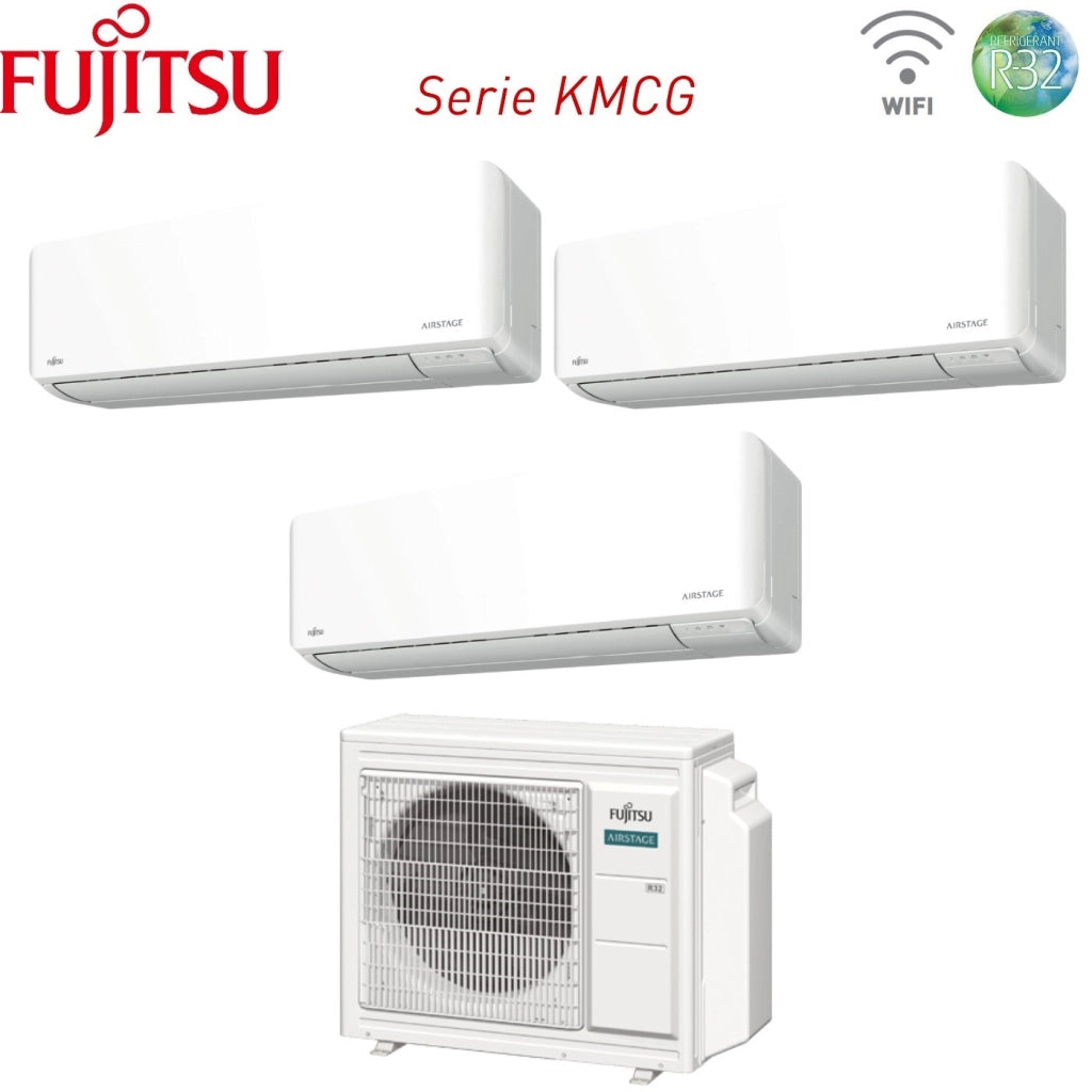 Climatizzatore Condizionatore Fujitsu Trial Split Inverter serie KM AIRSTAGE 9+12+14 con AOEG24KBCA3 R-32 Wi-Fi Integrato 9000+12000+14000
