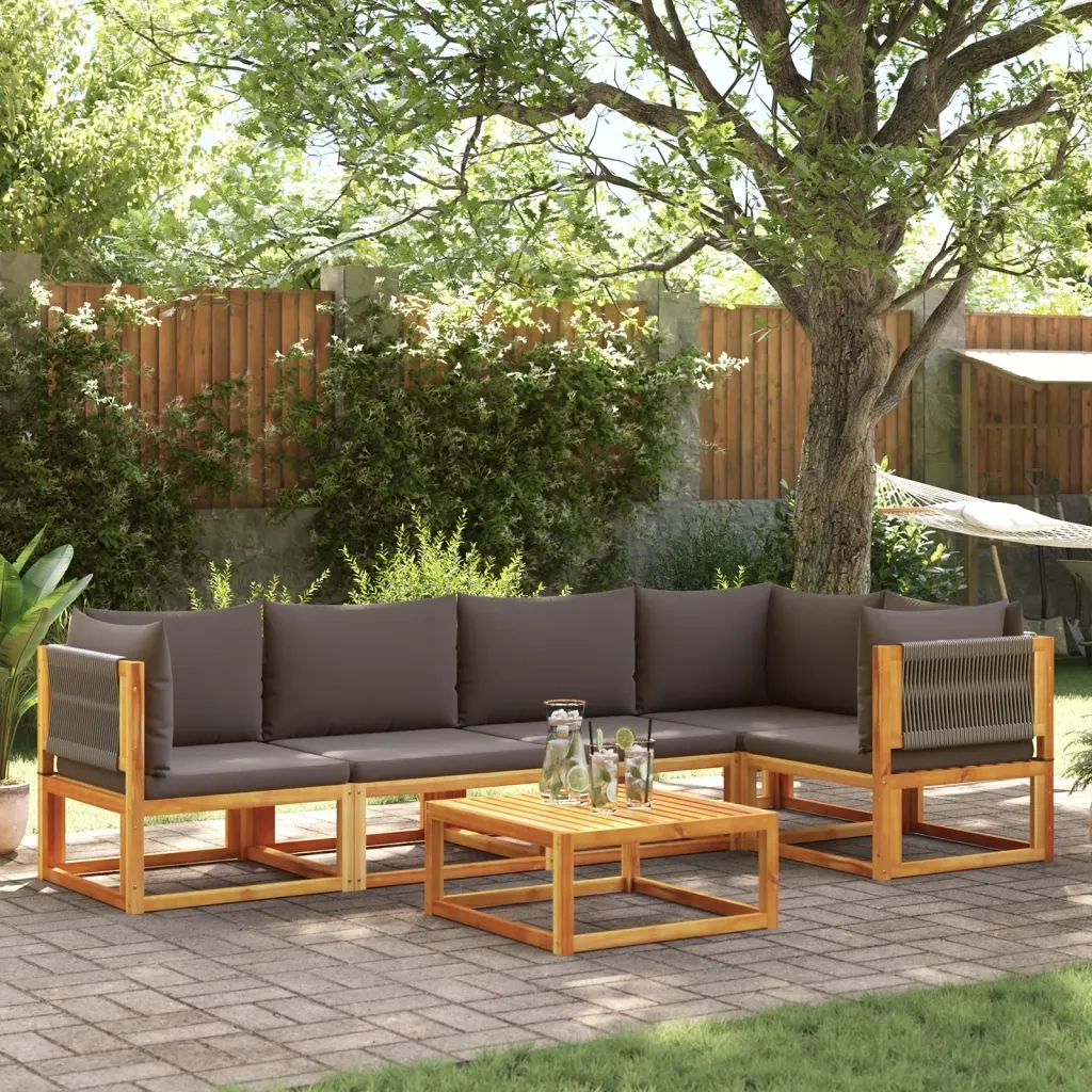 Set di divani da giardino 6 pezzi con cuscini in legno di acacia e corda 3278829