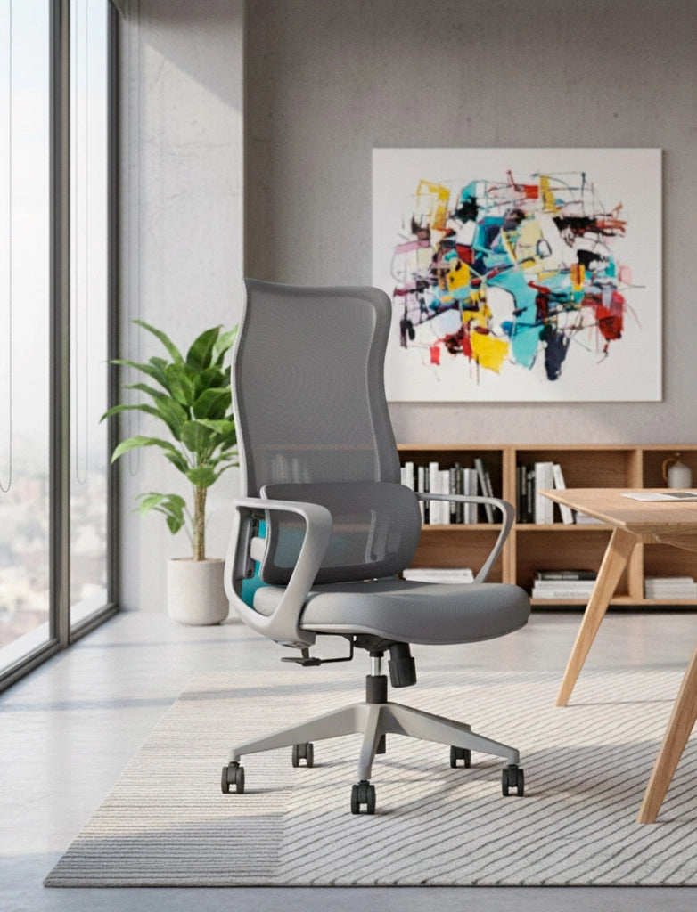Sedia studio Hispanohogar altezza regolabile in tessuto gris
