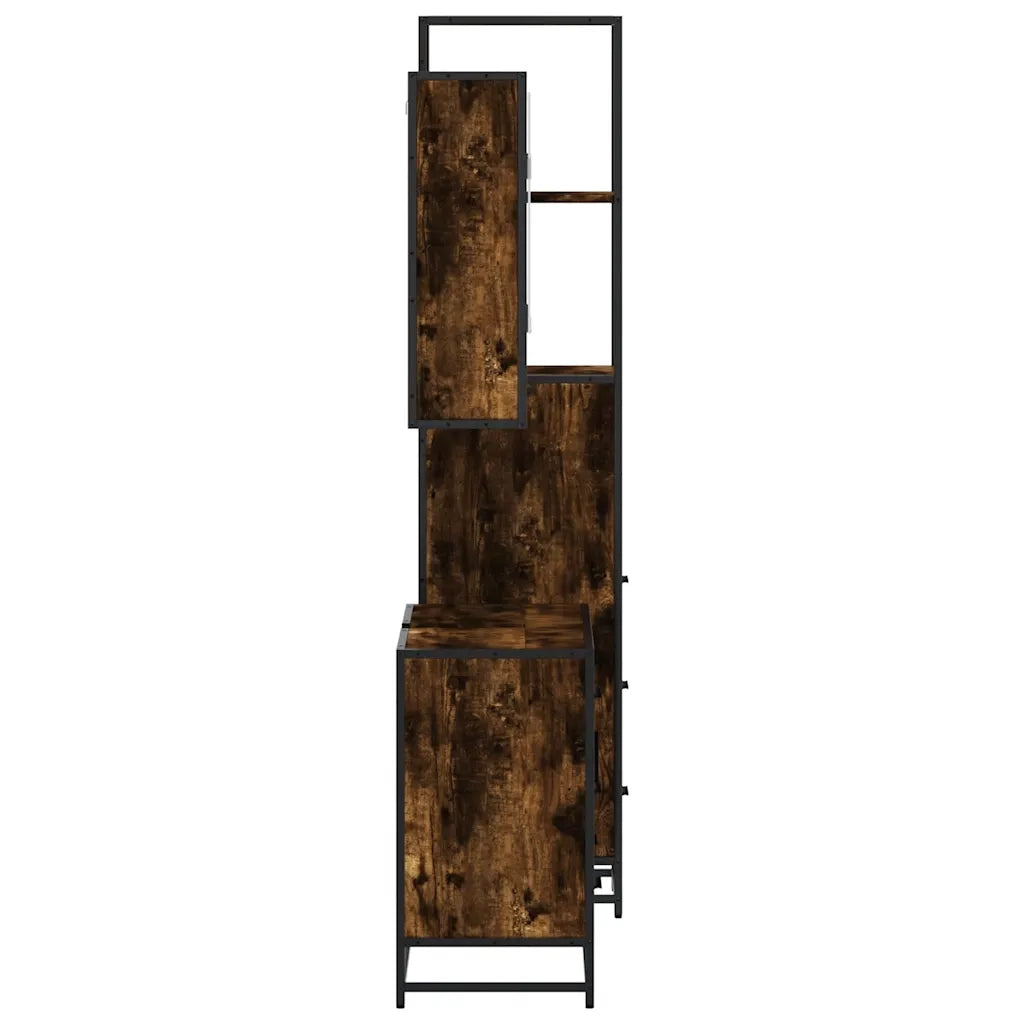 Set Mobili da Bagno | Armadio da bagno 3 pz Rovere Fumo in Legno Multistrato