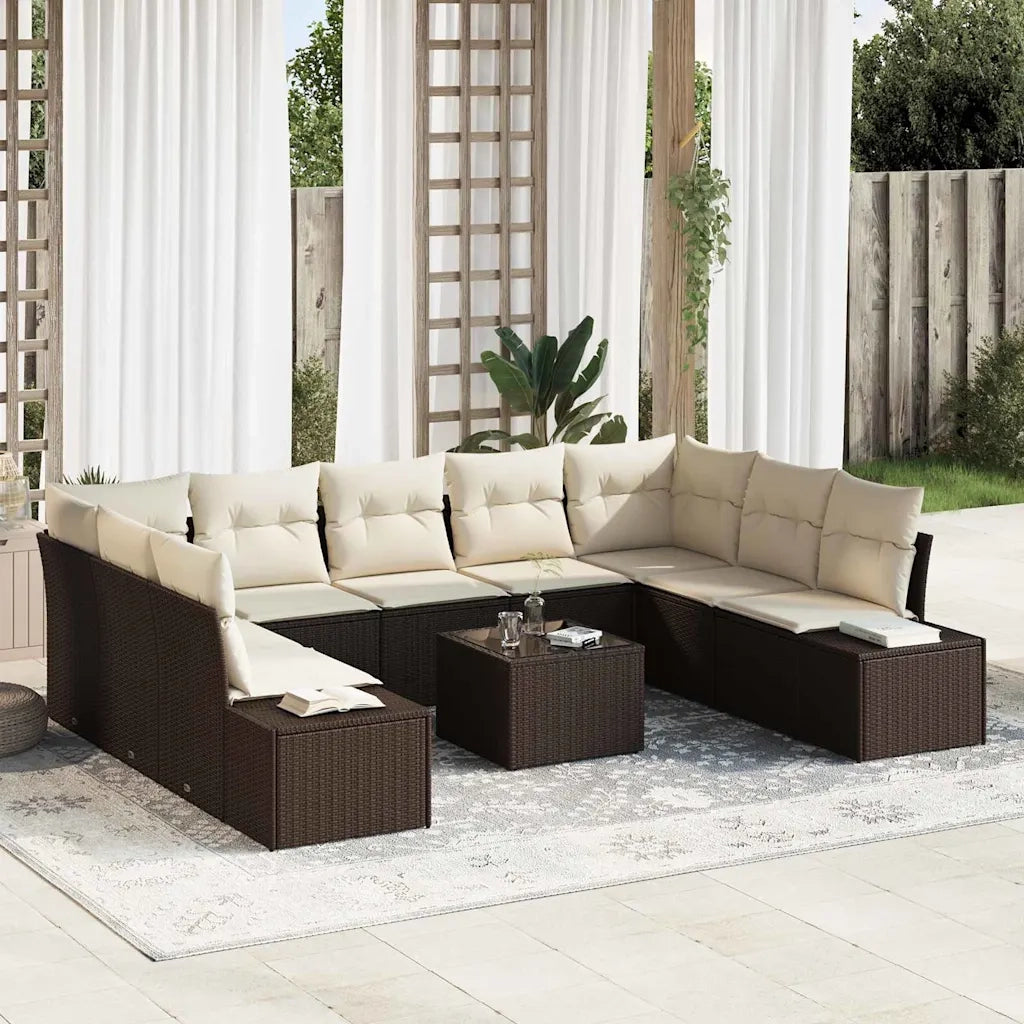 Set Divano da Giardino 9 pcs Marrone e Crema Polyrattan 3355897