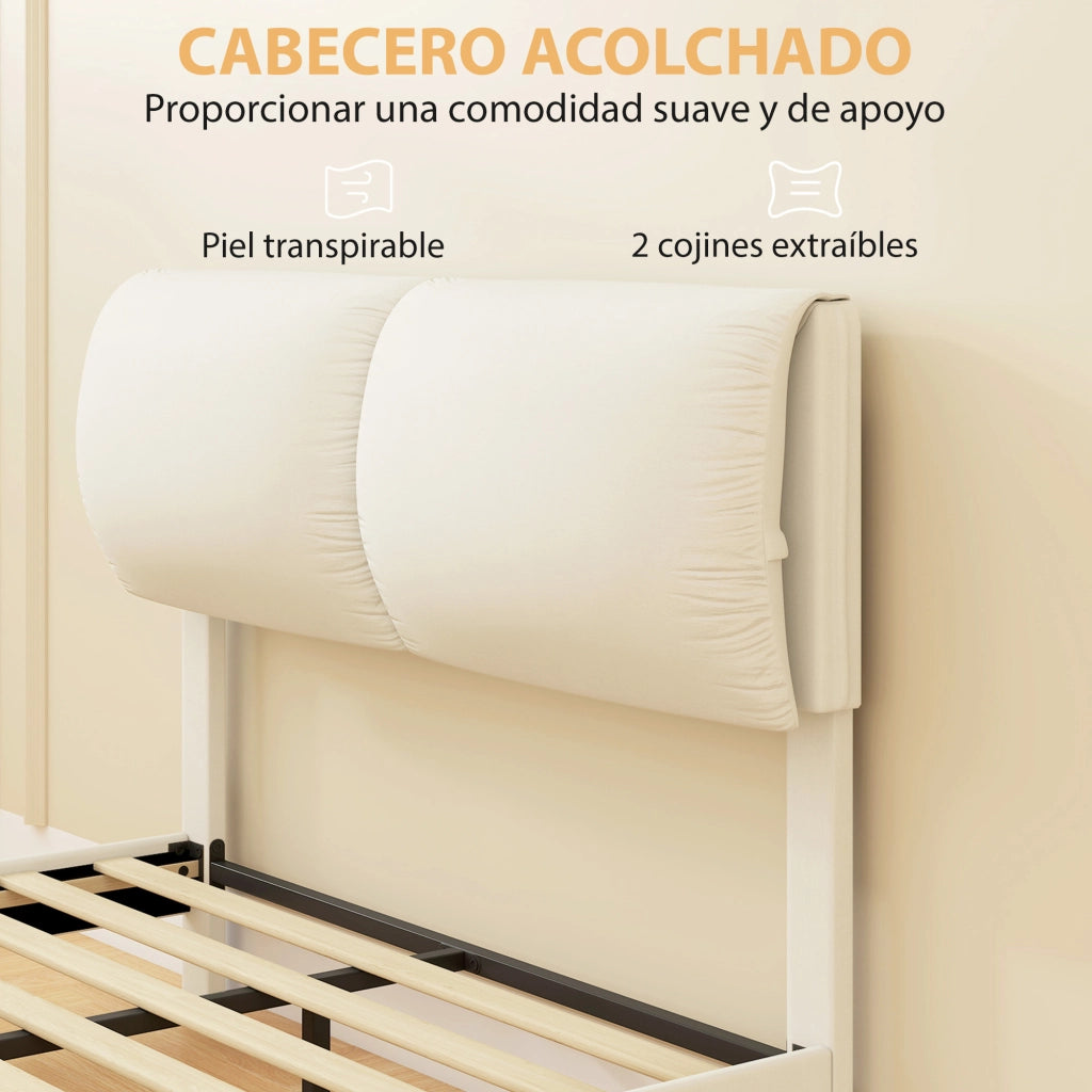 Letto matrimoniale imbottito con testiera ¨C Xylo ¨C Beige metallico 135x190 cm