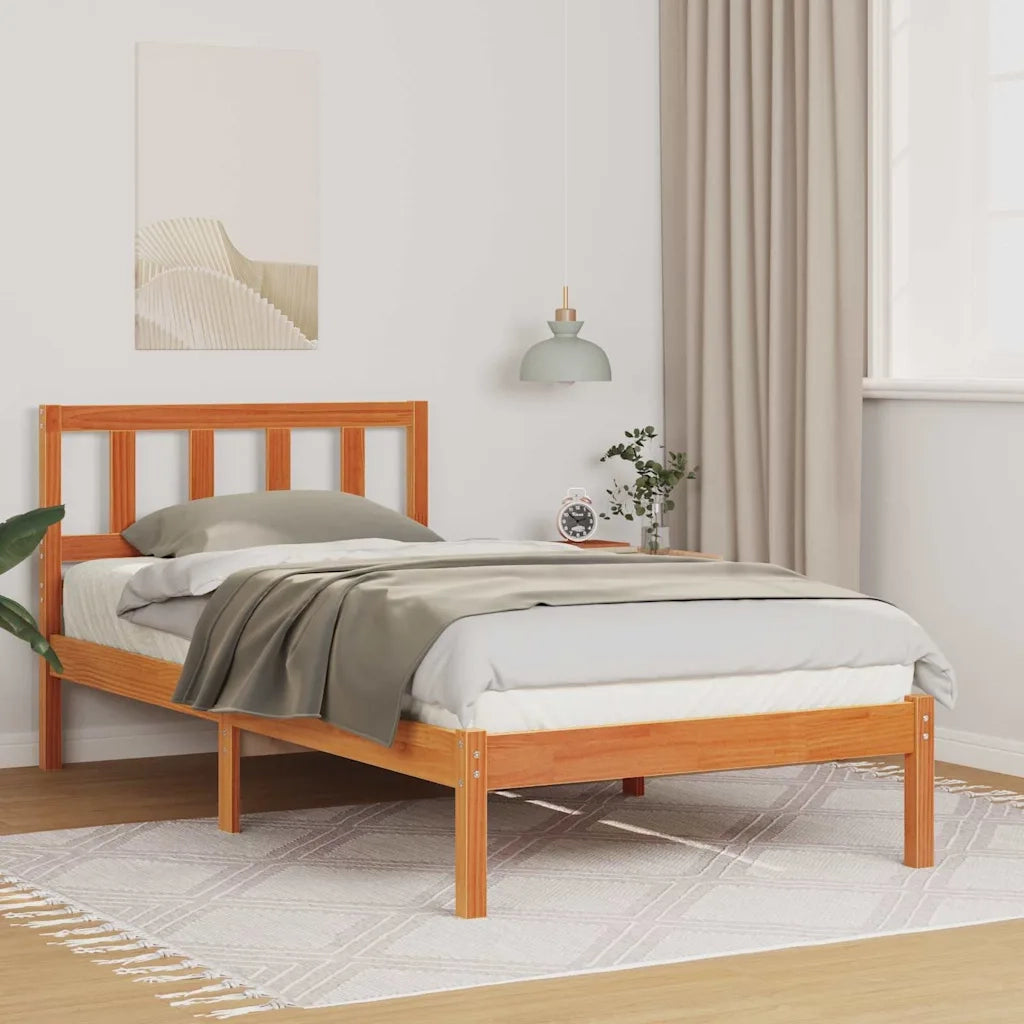 Letto singolo | Letto per adulti | Struttura del letto Marrone cerato 80 x 200 cm Pino massello