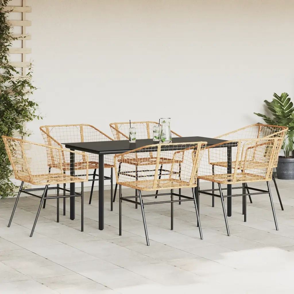 Set Pranzo da Giardino 7pz Marrone Polyrattan Vetro 3334594