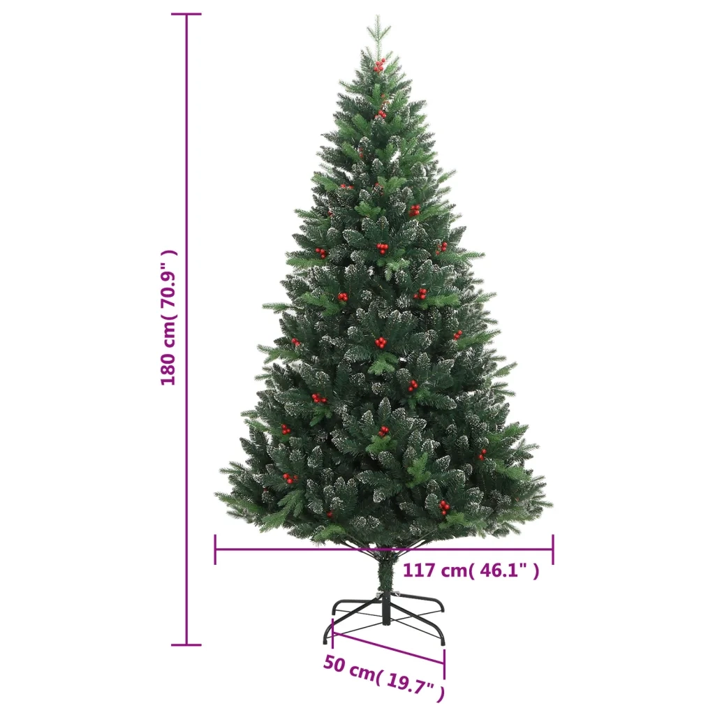 Albero Natale Artificiale Incernierato con Bacche Rosse 180 cm 356733