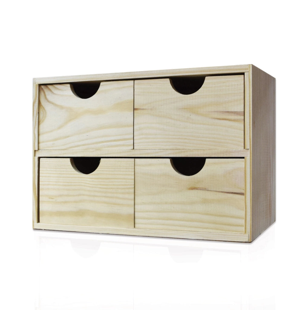 Cassettiera da Tavolo  4 Cassetti 21,7x32x14 cm in Legno di Pino Massello Naturale