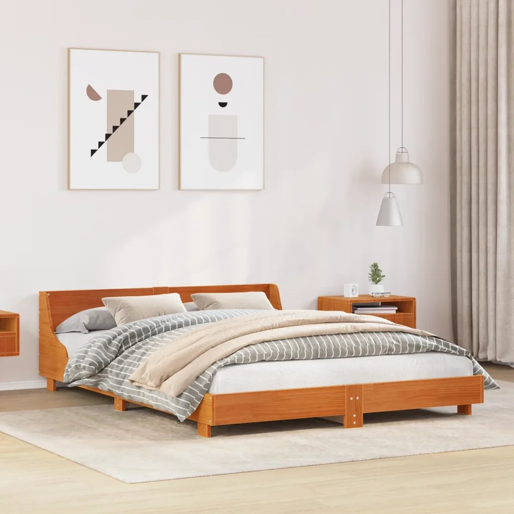Giroletto senza Materasso-Struttura Letto Marrone Cera 140x200cm Massello Pino 544525