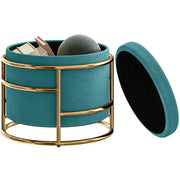Pouf Contenitore Rotondo in Velluto ¨C Minimal ¨C Verde, ?42x39 cm