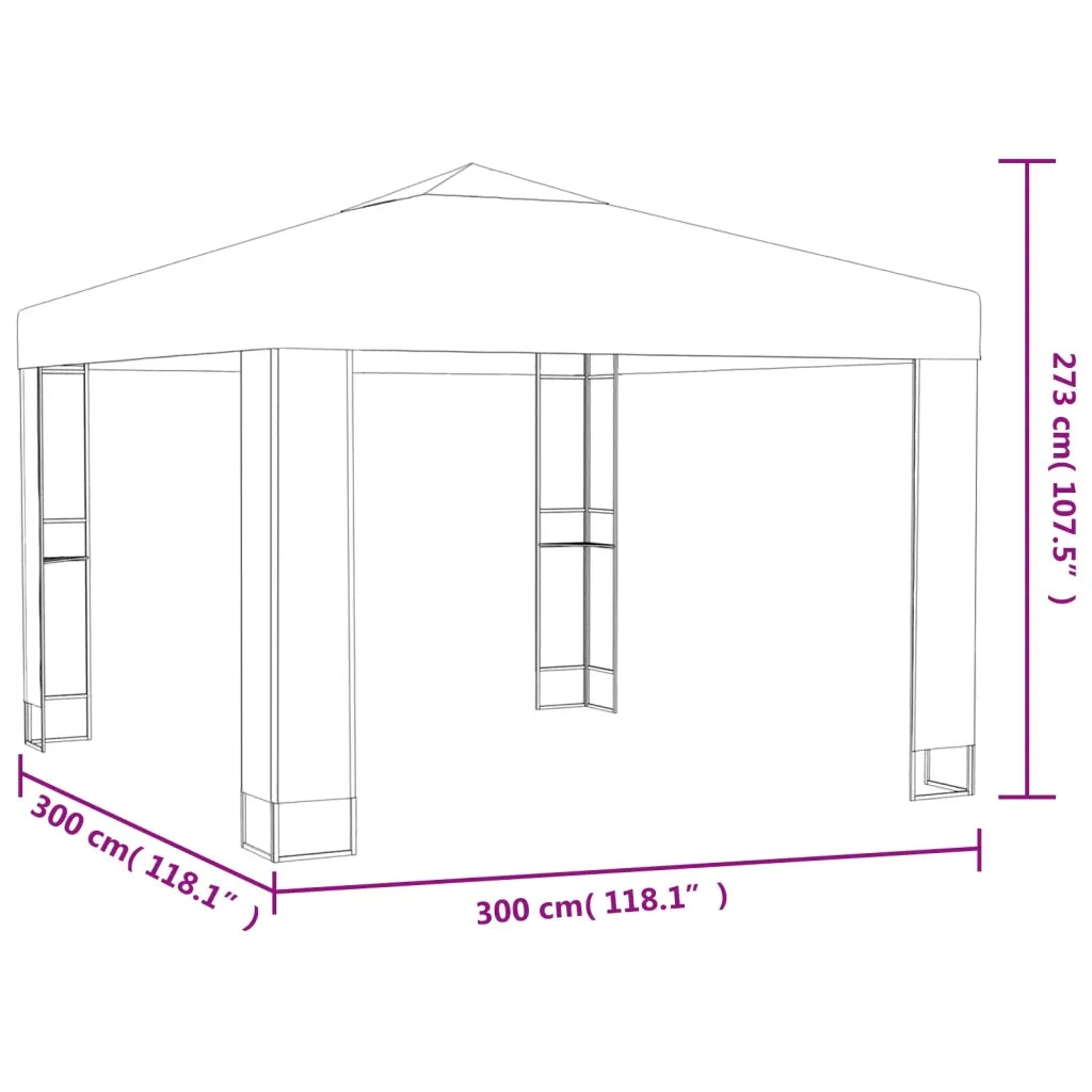 Gazebo | Pergolato con Tetto Doppio 3x3x2,7 m Grigio Talpa 180 g/m2