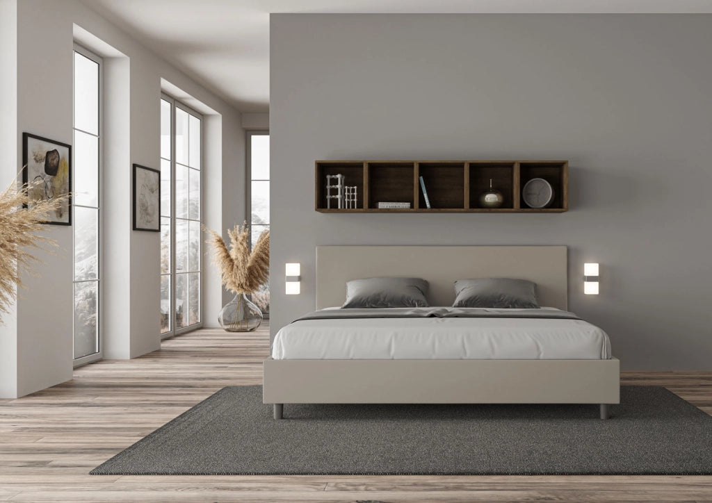 BS COM Letto con rete imbottito 180x200 similpelle tortora