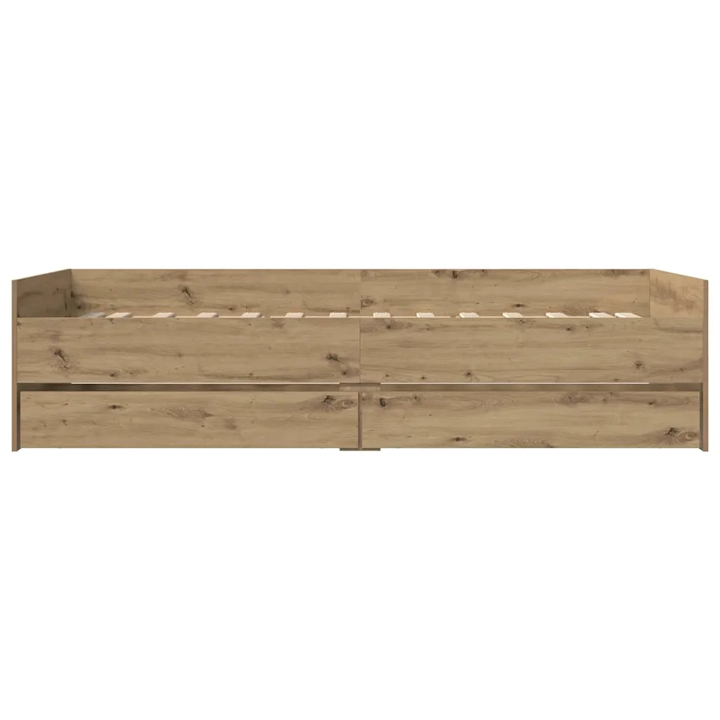 Struttura del letto con cassetto-Giroletto con contenitore-Rete del Letto Rovere artigianale 90 x 200 cm 801100