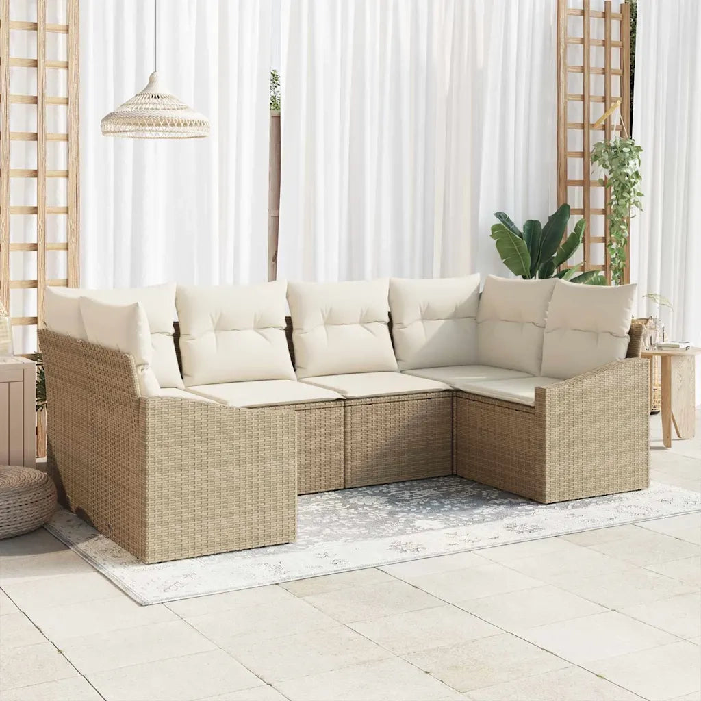 Set Divano da Giardino 6 pcs Beige e Crema polyrattan