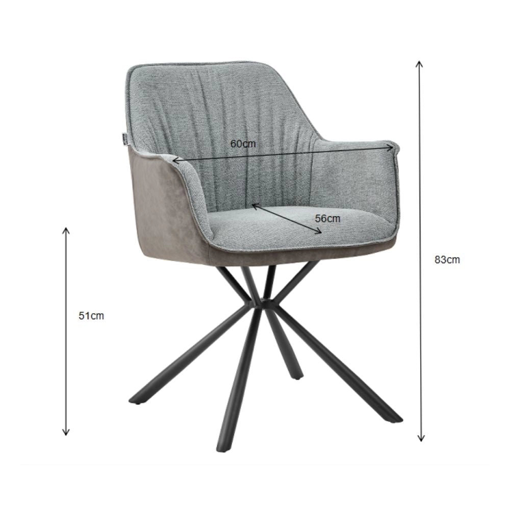 Set 2 Sedia con braccioli tessuto grigio e retro ecopelle elephant Comet