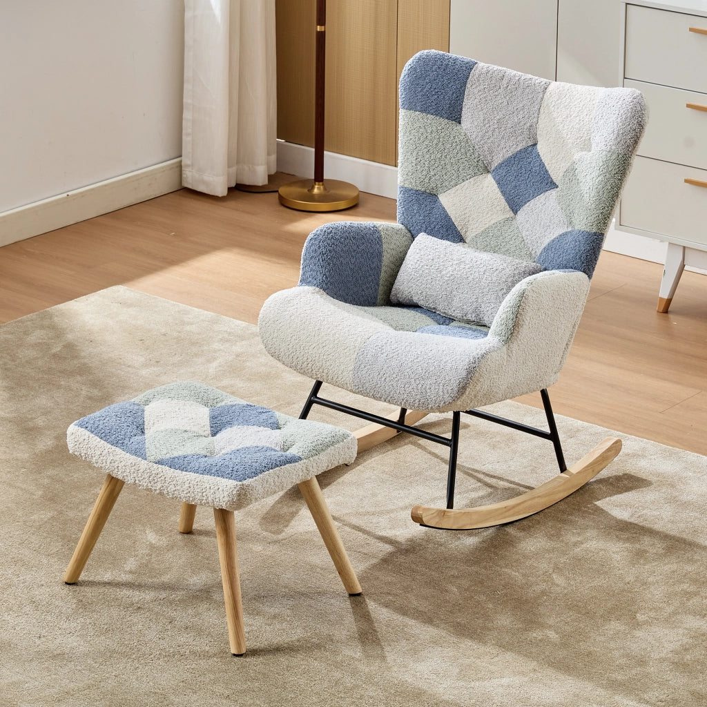 SEDIA A DONDOLO con poggiapiedi 122x68x91 cm Beige e Blu