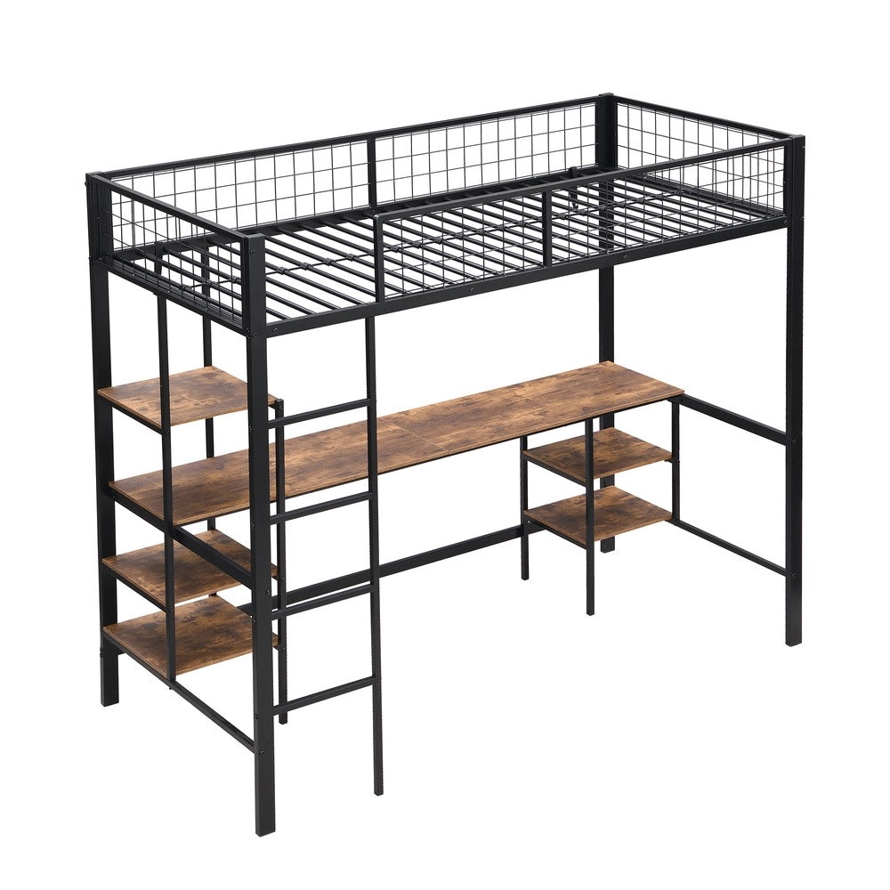 Letto a Castello con Scrivania e Scaffale ¨C Xylo ¨C Metallo e Legno, Nero, 90x200