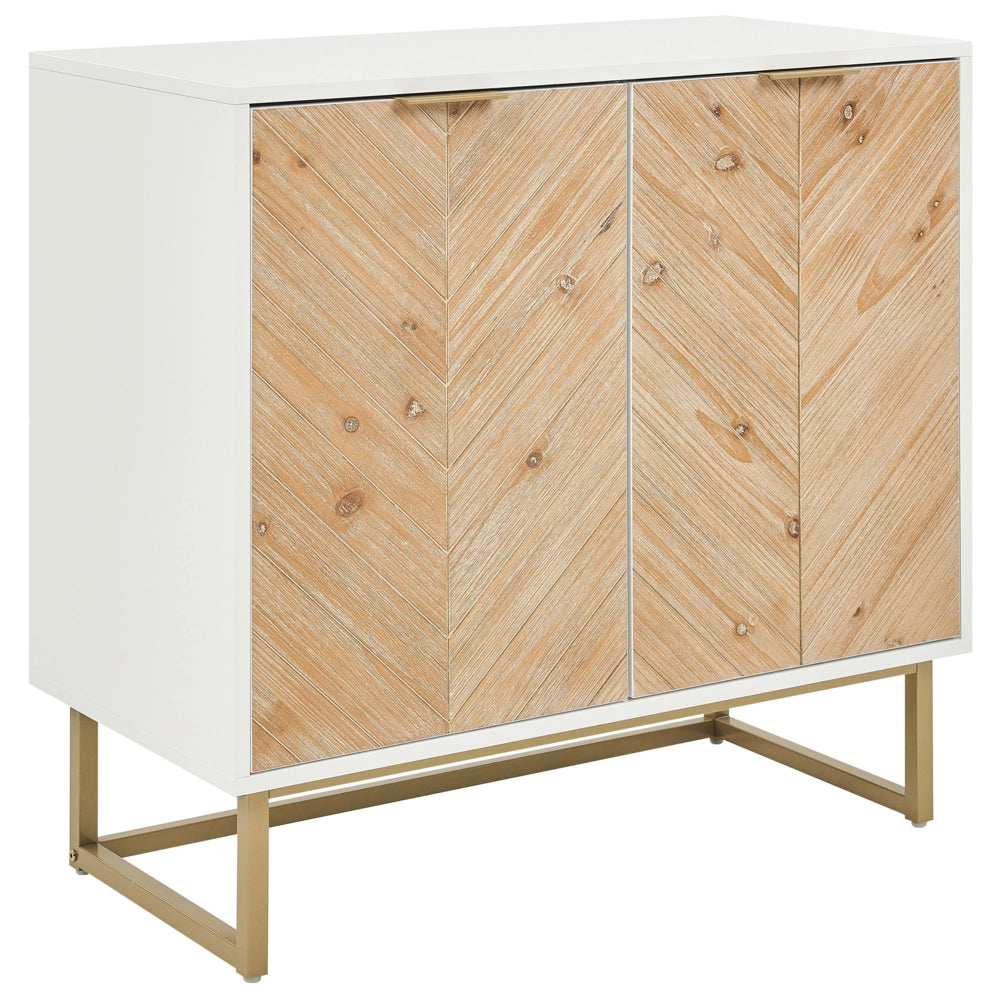 Credenza bianca e legno chiaro MDF impiallacciato in legno a 2 ante con ripiani Soluzione di archiviazione scandinava per la camera da letto