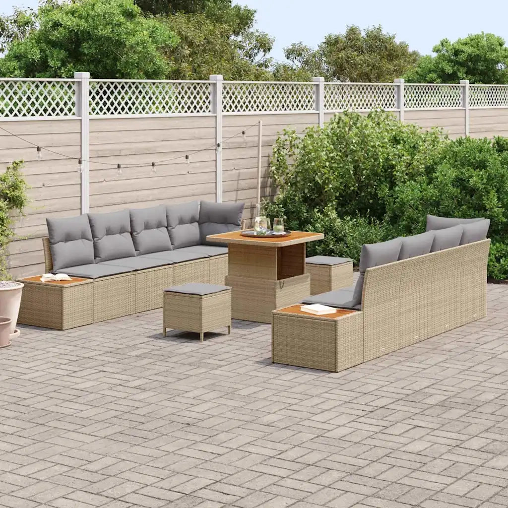 Set Divano da Giardino 11 pcs Beige polyrattan