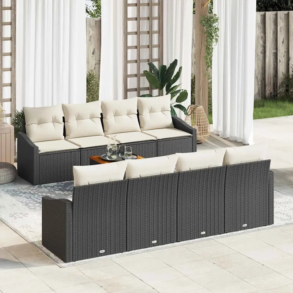Set Divano da Giardino con cuscino 9 pcs Nero polyrattan