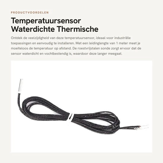 Sensore di Temperatura Acquaplastico - Sensore di Resistenza Termica - Stantuffo in Acciaio Inossidabile - Lunghezza 1M - Massima Temperatura 350°C - Facile da Installare - Termistore