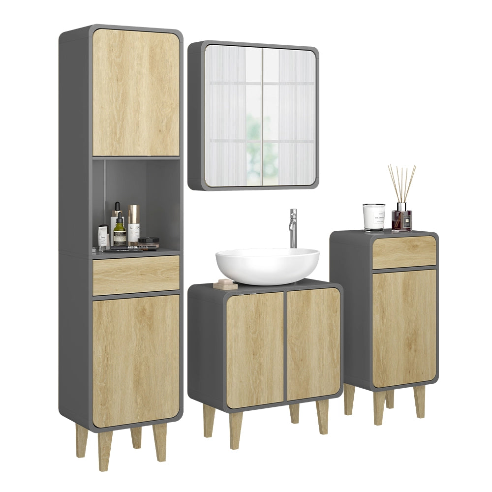 Vicco Set di mobili da bagno Antracite/quercia 4 parti