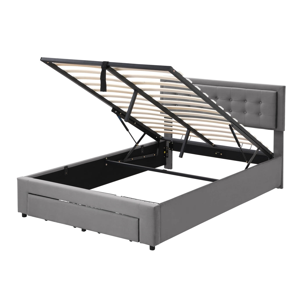 Letto contenitore – 140x200 cm – cassetti rete – velluto grigio