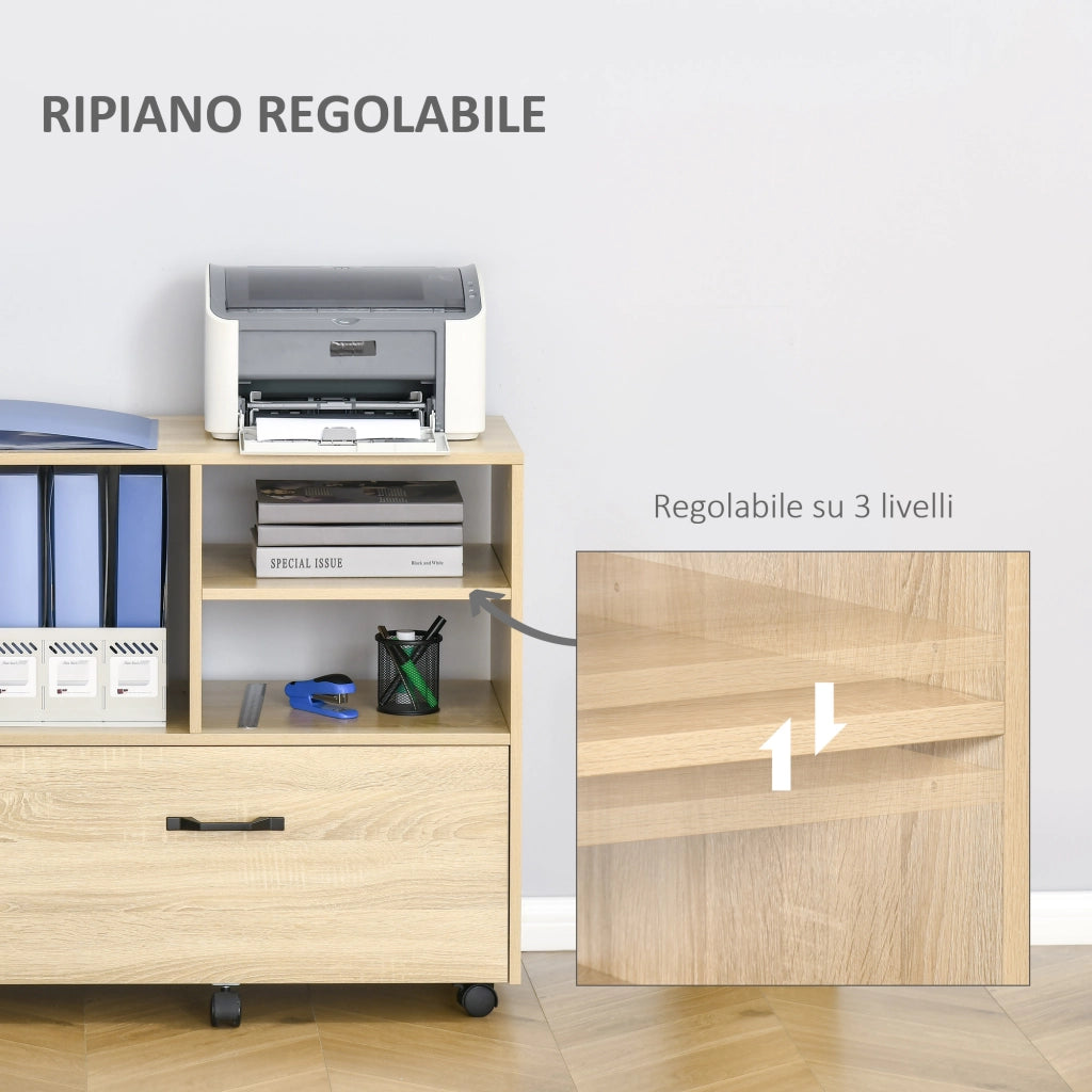 Cassettiera Mobile con Ruote Porta Stampante ¨C Xylo ¨C 5 Ruote, Cassetto e Ripiano, Legno, 77x40x73cm