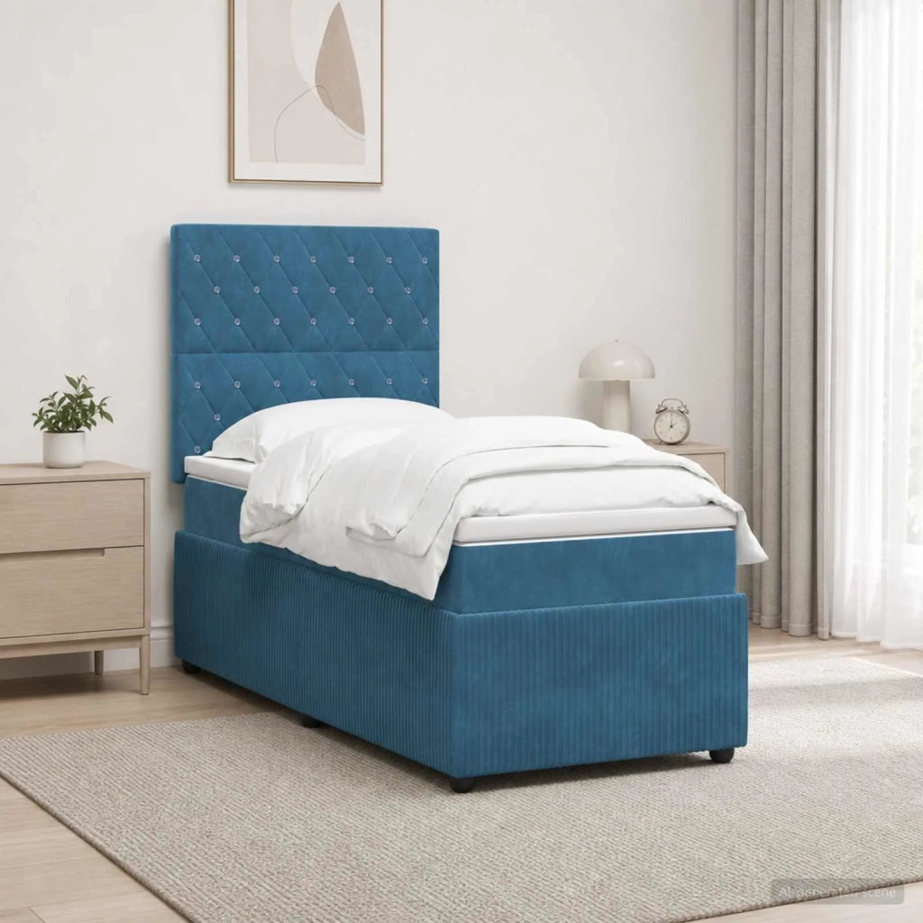 Letto Box Spring LED con Materasso Blu 90 x 190 cm Velluto 3455973