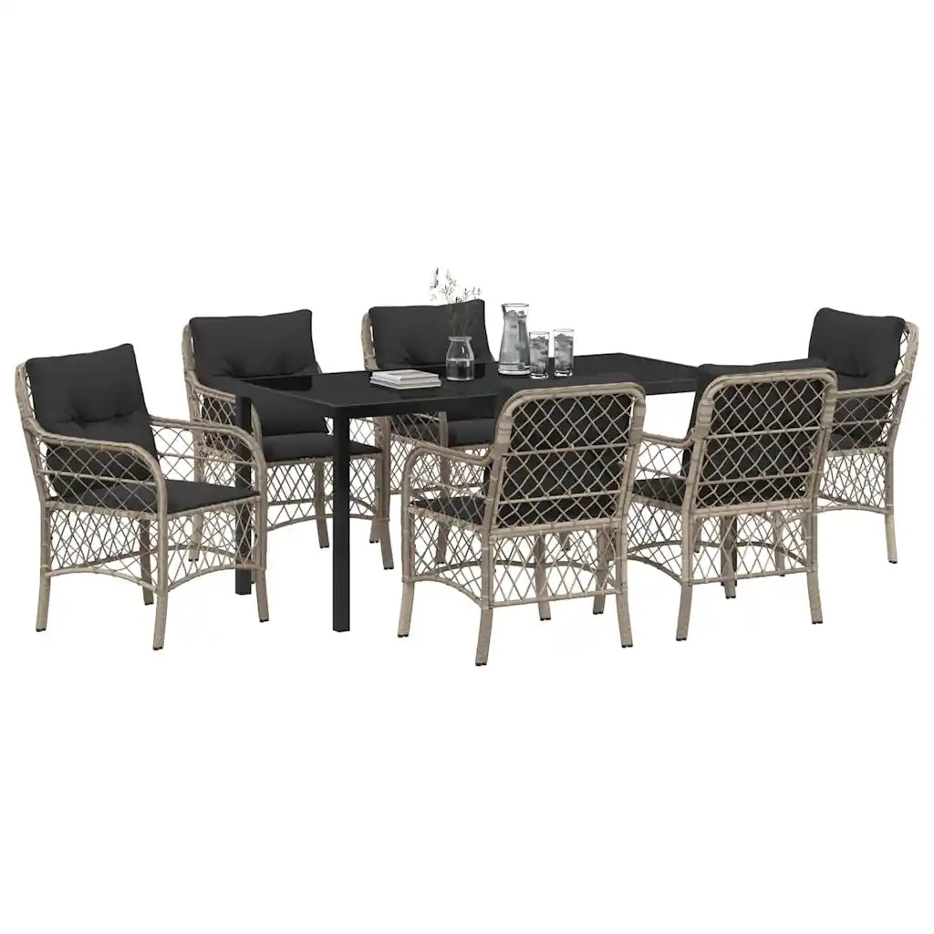 Set da Pranzo per Giardino 7 pcs Grigio chiaro polyrattan