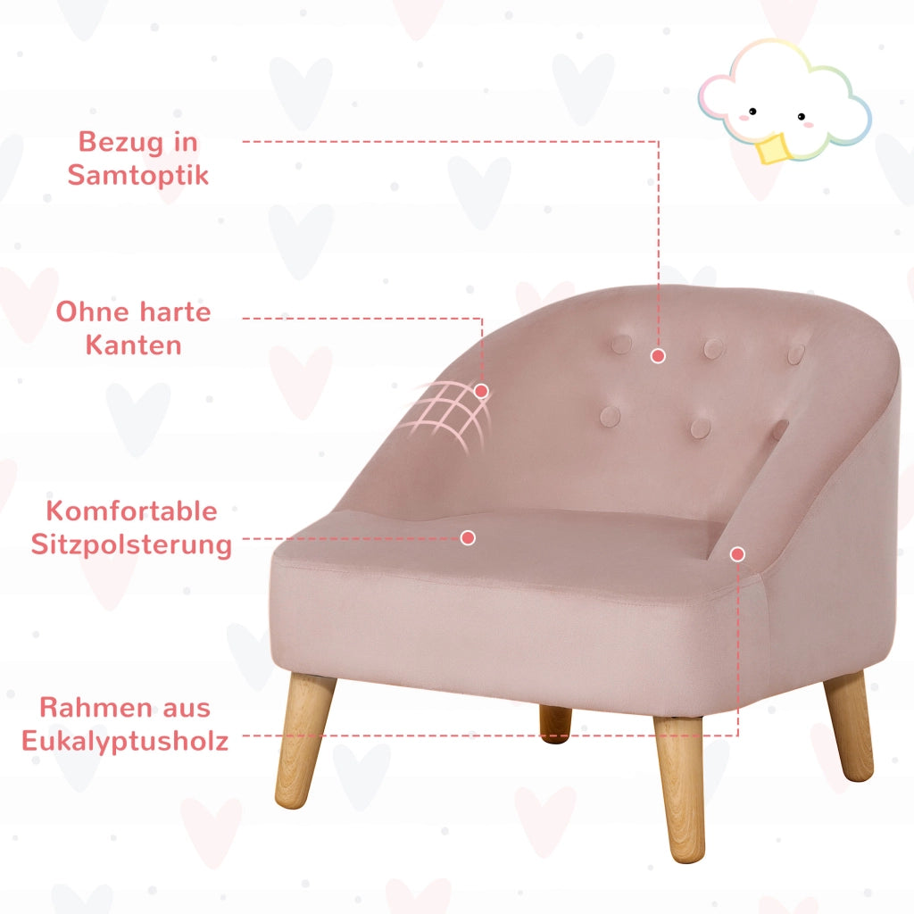 Poltrona con pouf per bambini 3-5 anni ¨C zephmum ¨C rosa velluto 51x51x50 cm