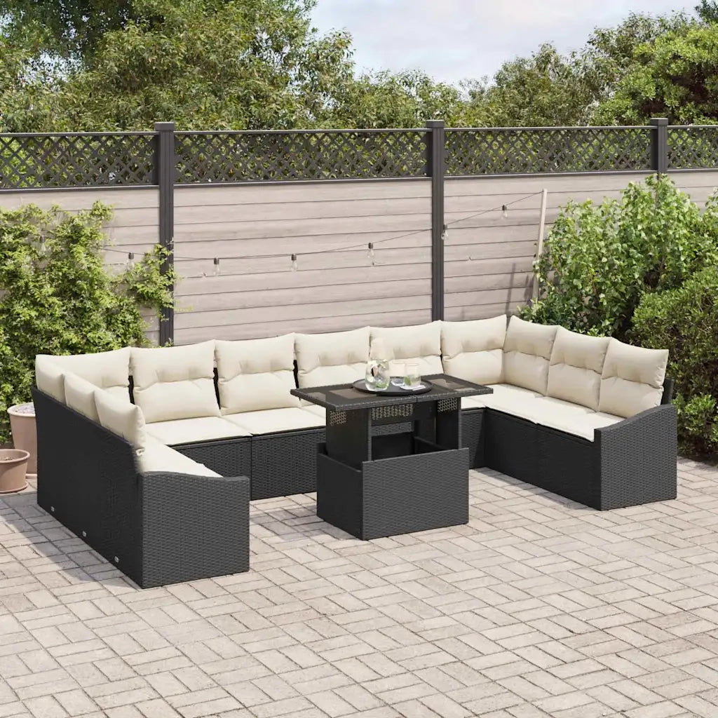 Set di divani con cuscino 11 pcs Nero e Crema polyrattan 3349073