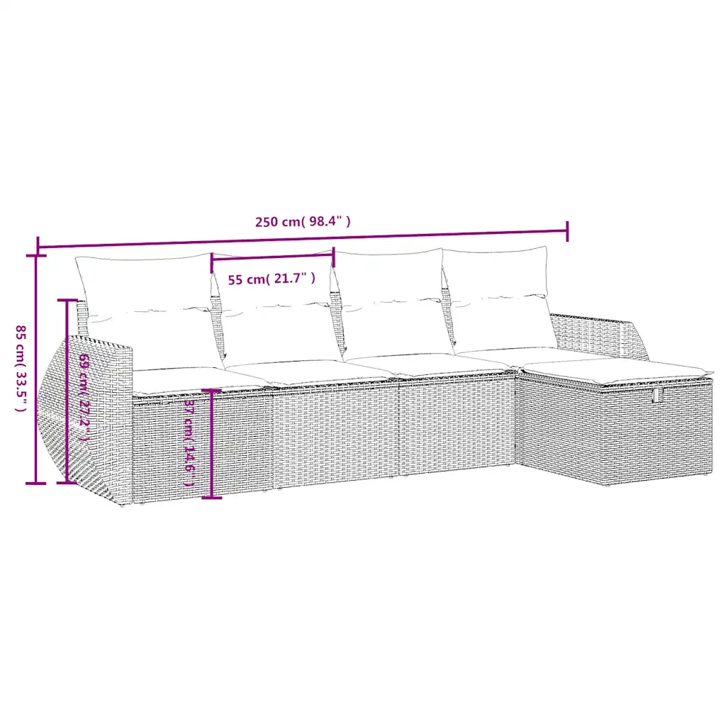 Set Divano da Giardino 5 pz con Cuscini Grigio in Polyrattan 3264086
