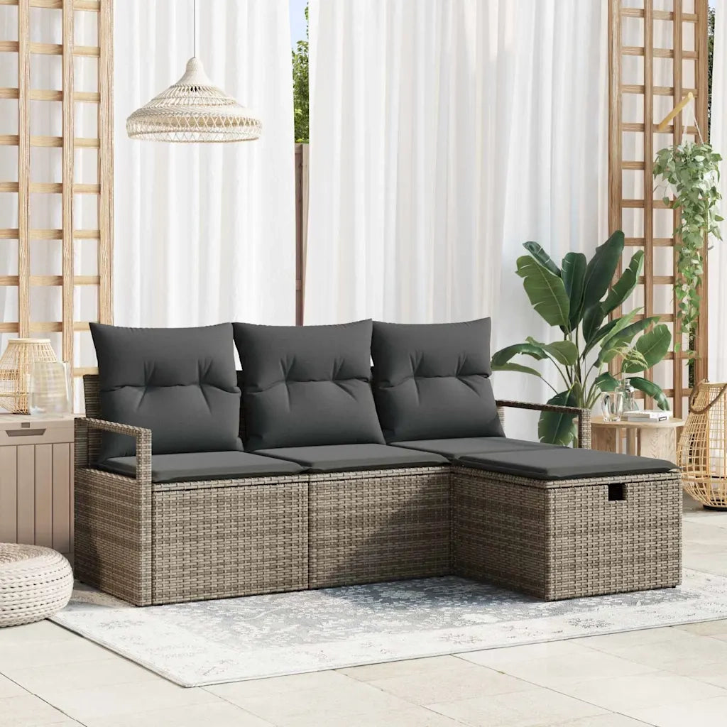 Set di divani con cuscino 4 pcs Grigio polyrattan 3359148