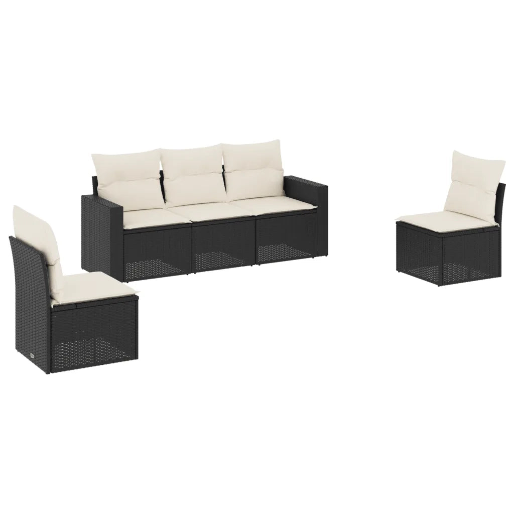Set Divani da Giardino 5 pz con Cuscini in Polyrattan Nero 3218776