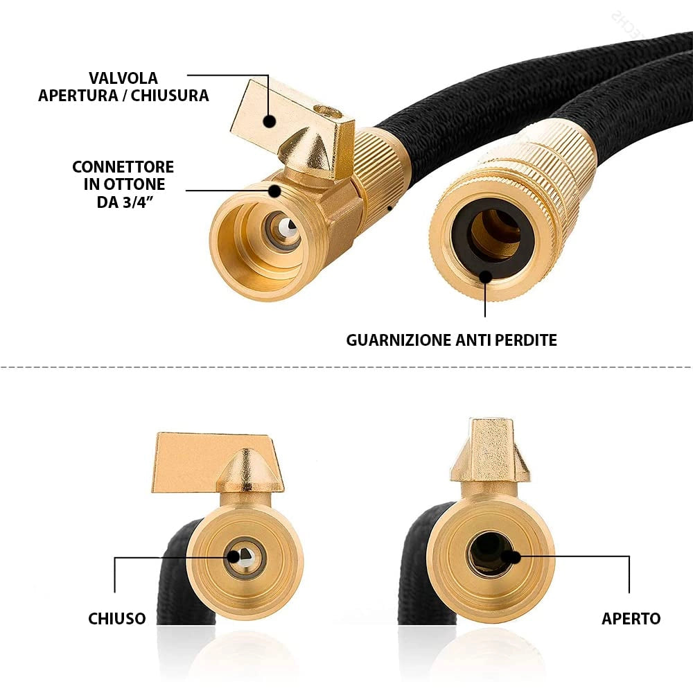 Bricozone Tubo da Giardino Estensibile con Raccordi in Ottone e Ugello 8 Funzioni Misura: 5 / 15 M