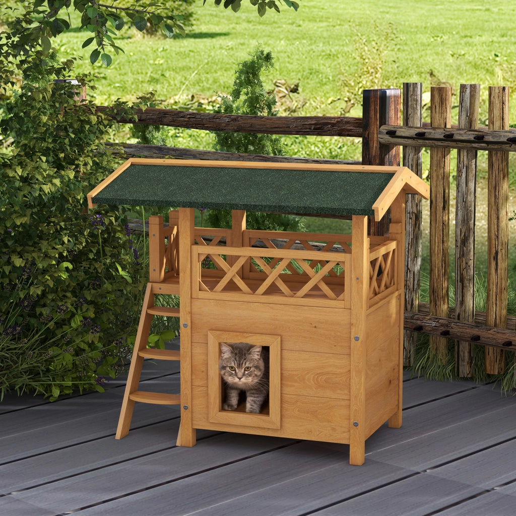 Casetta per Gatti a 2 Livelli ¨C Minimal ¨C Naturale e Verde