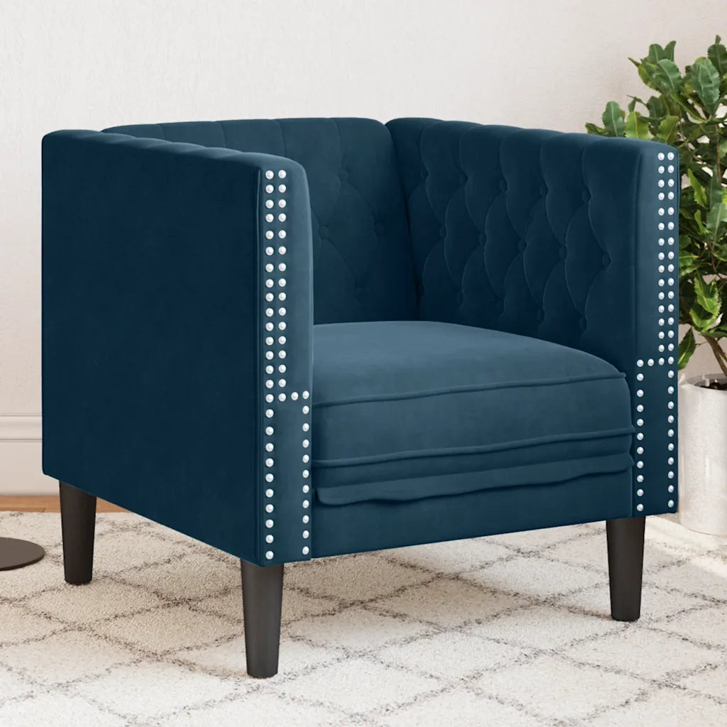 Poltrona | Sedia Relax Chesterfield Blu in Velluto