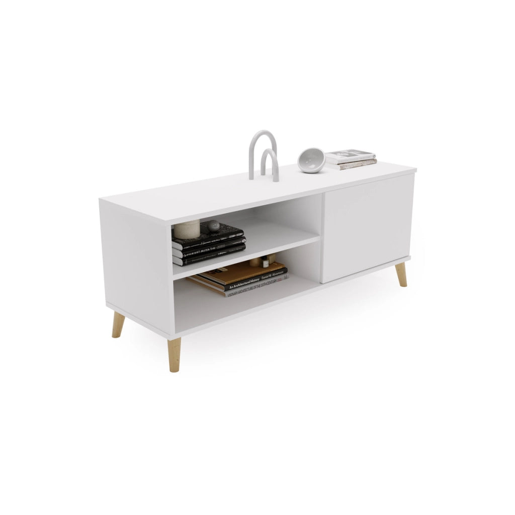 Mobile TV VIVA 110 cm bianco con gambe in legno